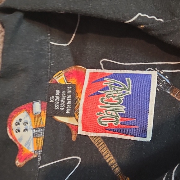 Guitar Print Black Casual Button Down Shirt - Picture 3 of 3